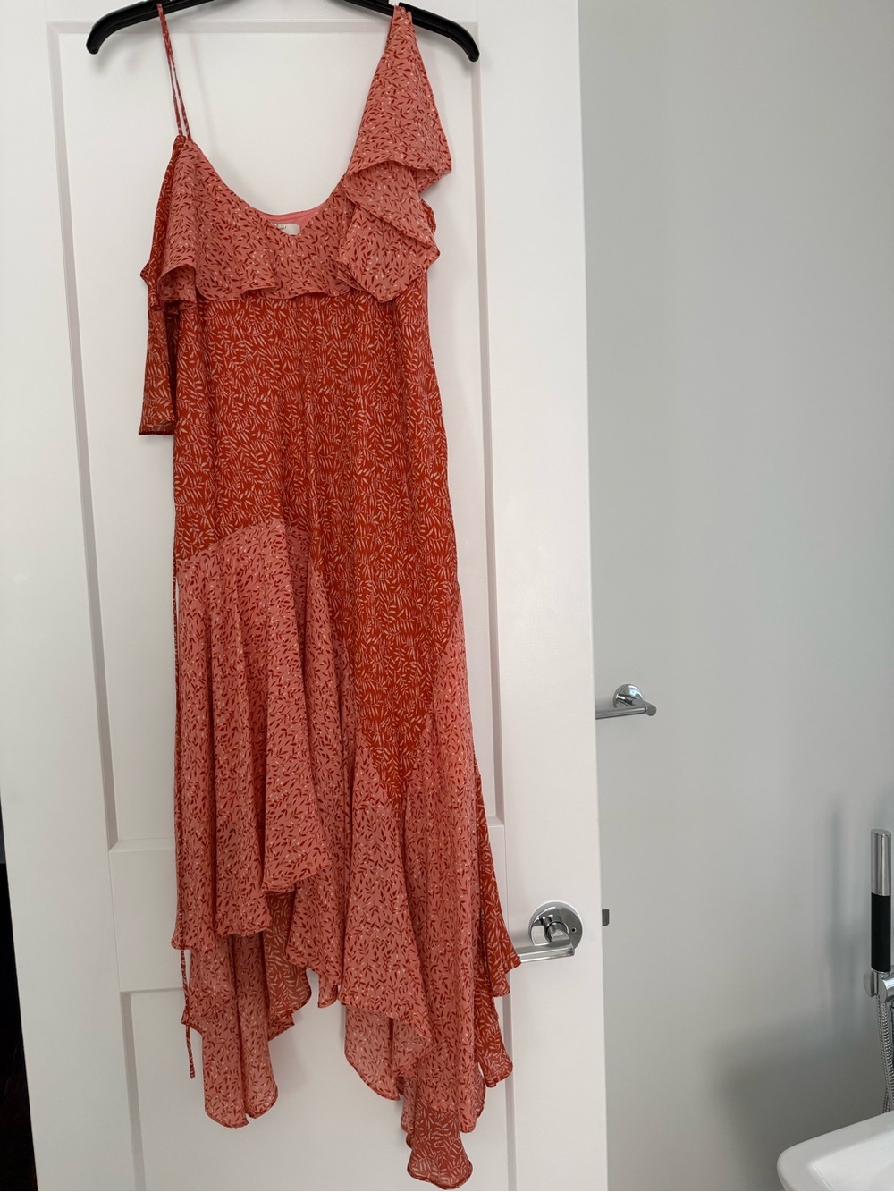 Joie Rust and Dusty Pink Asymmetrical Floral Ruffle Dress